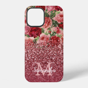 Funda Para iPhone 12 Rosa Purpurina de oro Floral rosa rosa rosa rojo v
