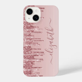 Funda Para iPhone 14 Rosa Purpurina rosa dorado personalizado