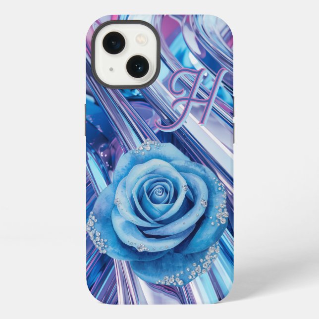 Funda Para iPhone Rosa rayada azul (Reverso )