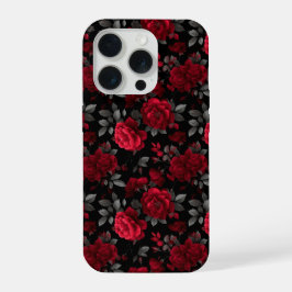 Rosa Roja Profunda Elegante Patrón Floral Negro