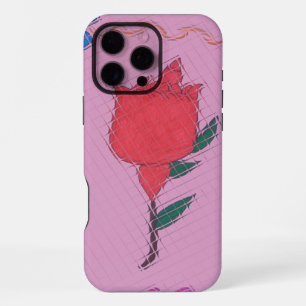 Funda Para iPhone 16 Pro Max Rosa Roja sobre Rosa: Estampa/Gràfica de Borde Flo