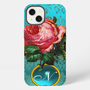 ROSA ROSA PINK AZUL TEAL DAMASK GEM MONOGRAMA