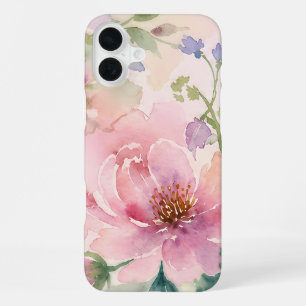 Funda Para iPhone 16 Plus Rosa Rubor Acuarela Peonía Floral