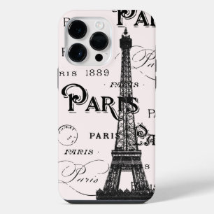 Funda Para iPhone 14 Pro Max Rosa Rubor Caligrafía París Francia Torre Eiffel