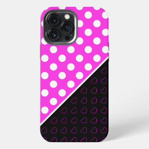 Funda Para iPhone 13 Pro Max Rosa y negro llamativo con grandes lunares blancos