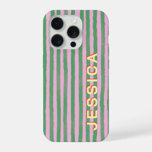 Rosa y Verde a Rayas Nombre Personalizado Preppy