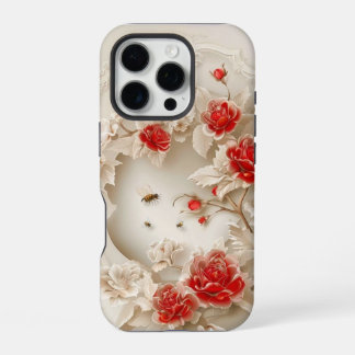 Funda Para iPhone 16 Pro Rosas 3D Elegantes, Abejas y Belleza Botánica