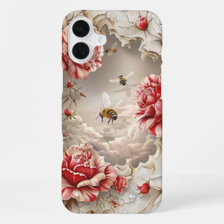 Funda Para iPhone 16 Plus Rosas 3D Elegantes, Abejas y Belleza Botánica