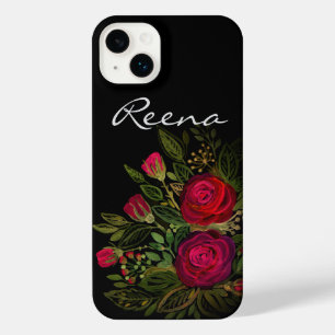 Funda Para iPhone 14 Plus Rosas acuáticos, sobre un fondo negro, acuarela