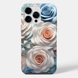 FUNDA PARA iPhone 14 PRO MAX ROSAS CON EFECTO ACUARELA PASTEL 3D