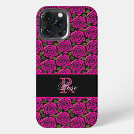 Funda Para iPhone 13 Pro Max Rosas Modernas Rosadas Personalizadas Monograma No