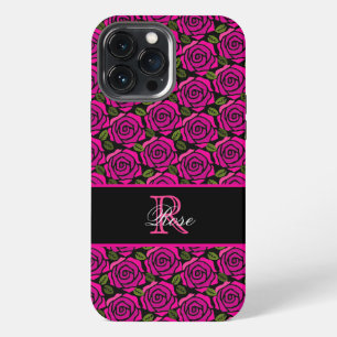 Funda Para iPhone 13 Pro Max Rosas Modernas Rosadas Personalizadas Monograma No
