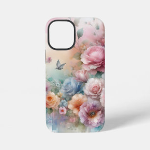 Funda Para iPhone 12 Mini Rosas pastel vintage rosa con mariposa