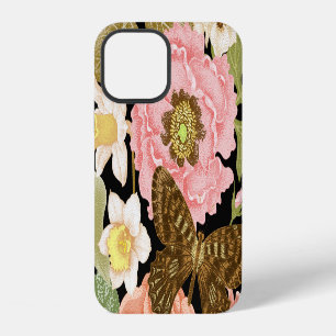 Funda Para iPhone 12 Rosas Peonías Vintage: Patrón Floral Negro