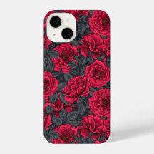 Rosas rojas con hojas grises en negro