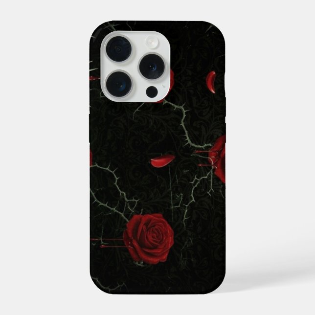 Funda Para iPhone Rosas Rojas Oscuras Espinas Patrón Gótico (Reverso )