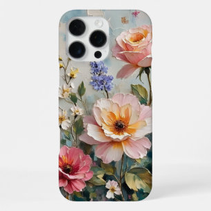 Funda Para iPhone 16 Pro Max Rosas románticos de cosecha en un jardín rosa y ro
