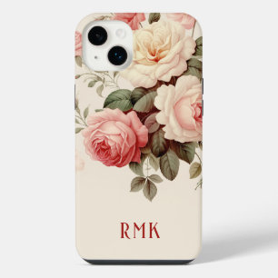 Funda Para iPhone 14 Plus Rosas rosadas y blush elegantes con monograma