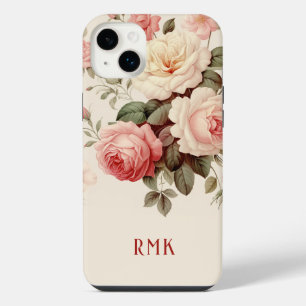 Funda Para iPhone 14 Plus Rosas rosadas y blush elegantes con monograma