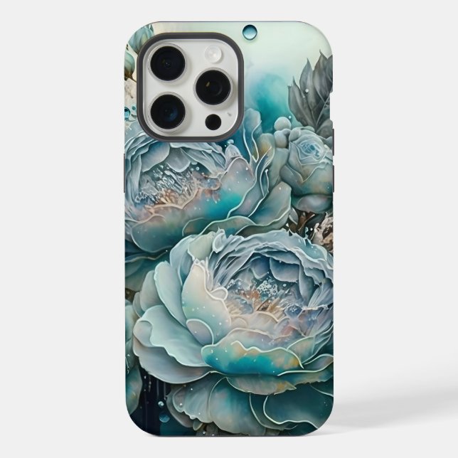 Funda Para iPhone Rosas turquesa acuarela (Reverso )