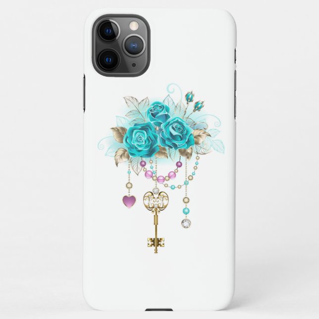 Funda Para iPhone Rosas turquesas con llaves (Reverso)