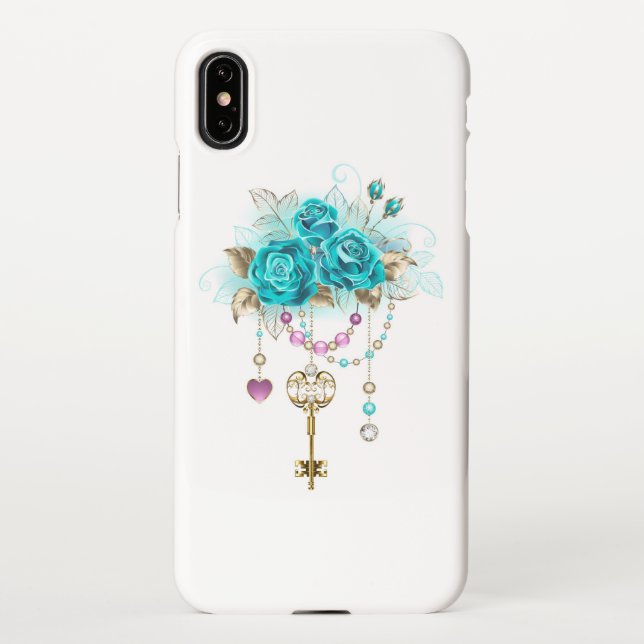Funda Para iPhone Rosas turquesas con llaves (Reverso)