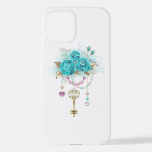 Funda Para iPhone 12 Rosas turquesas con llaves
