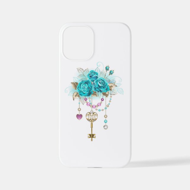 Funda Para iPhone Rosas turquesas con llaves (Reverso )