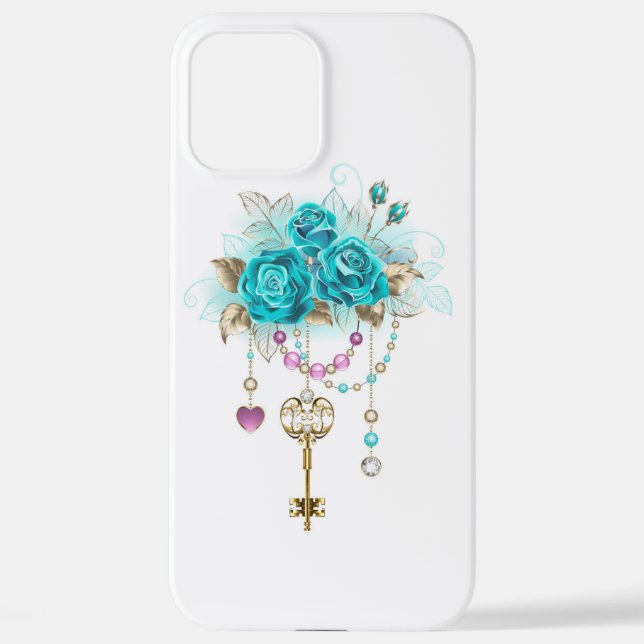 Funda Para iPhone Rosas turquesas con llaves (Reverso )