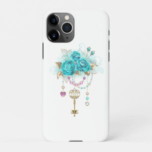 Funda Para iPhone 11Pro Rosas turquesas con llaves