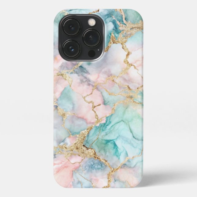 Funda Para iPhone Rose Blue Gold Marble (Reverso)