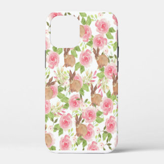 Funda Para iPhone 12 Mini Roses rosados color agua conejo conejo marrón flor