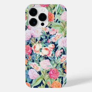 Funda Para iPhone 14 Pro Max Roses rosados románticos florales Vintage Blue Des
