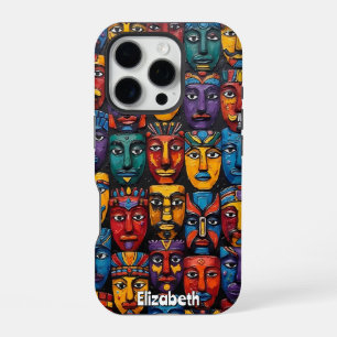Funda Para iPhone 16 Pro Rostros tribales Art Deco