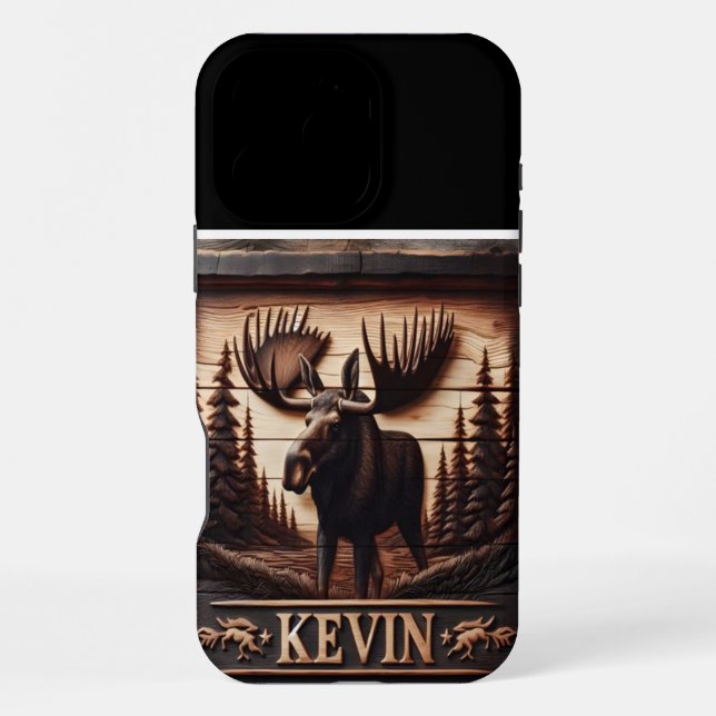 Funda Para iPhone Rótulo de Madera de Moose tallado (Reverso )