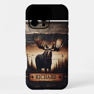 Funda Para iPhone 16 Pro Max Rótulo de tallado de Moose Wood