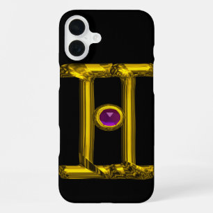 Funda Para iPhone 16 Plus RÓTULO GOLD ZODIAC GEMINI Purple Alexandrite