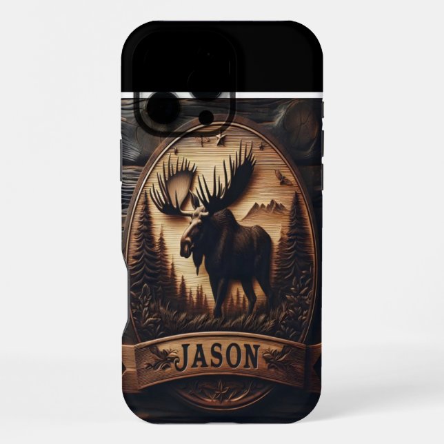 Funda Para iPhone Rótulo Moose de madera (Reverso )