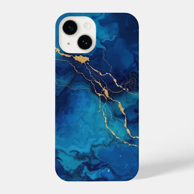 Funda Para iPhone Royal Blue & Gold Marble Phone Case (Reverso )
