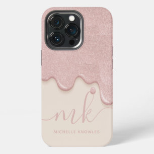 Funda Para iPhone 13 Pro Rubor Rosa Dorada Brillo Tan Monograma y Nombre