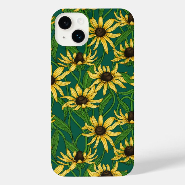 Funda Para iPhone Rudbekia amarilla en verde oscuro (Reverso )