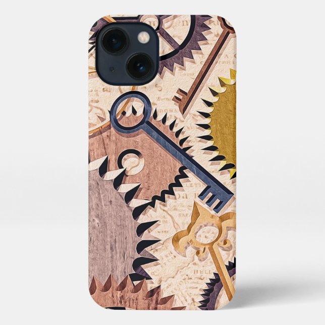 Funda Para iPhone Ruedas Steampunk, engranajes, llaves, pintura de a (Reverso )