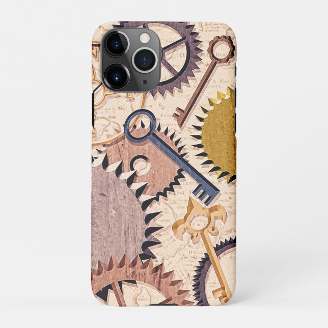 Funda Para iPhone Ruedas Steampunk, engranajes, llaves, pintura de a (Reverso)