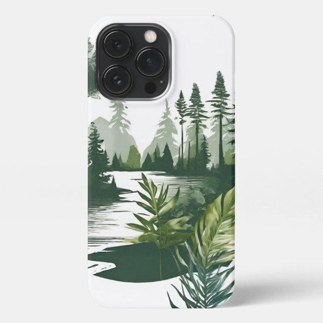Funda Para iPhone Ruhige Flusslandschaft – Grüne Wasserfarbenmalerei (Reverso)