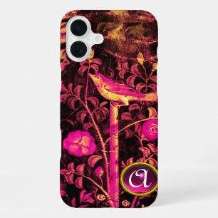 Funda Para iPhone 16 Plus RUISEÑOR CON MONOGRAMA DE ROSAS, Rosa Negro Amaril