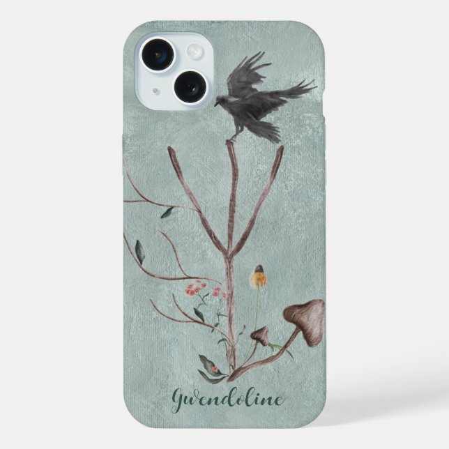 Funda Para iPhone Runa Algiz con Ramas y Cuervo (Reverso )