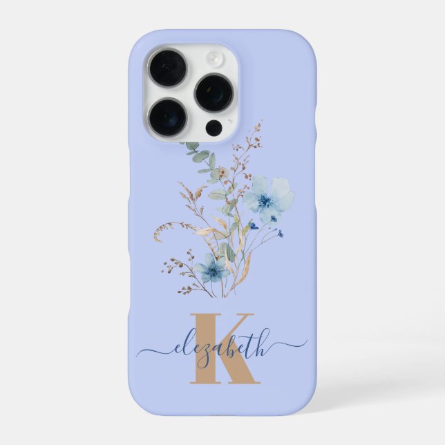 Funda Para iPhone rustic dusty Blue watercolor flower bouquet (Reverso)