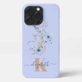 Funda Para iPhone 13 Pro rustic dusty Blue watercolor flower bouquet