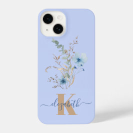 Funda Para iPhone 14 rustic dusty Blue watercolor flower bouquet