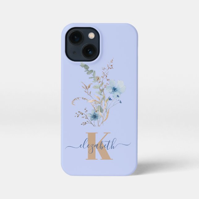 Funda Para iPhone rustic dusty Blue watercolor flower bouquet (Reverso )